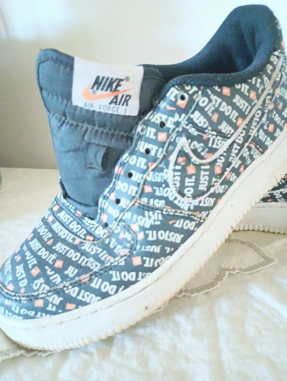 Nike Air Force Kids Navy Blue Athletic Shoes with All-Over Check Print